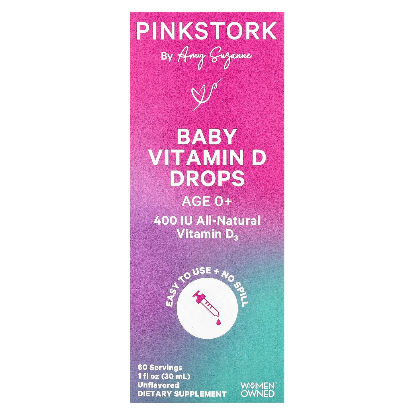 Pink Stork, Baby Vitamin D Drops, Age 0+, Unflavored, 1 fl oz (30 ml) - Image 1