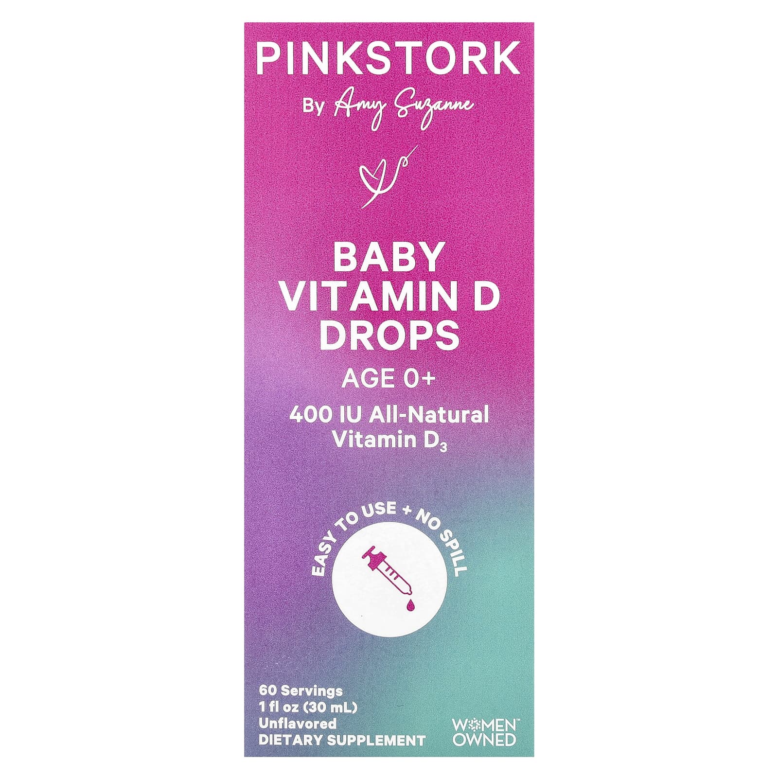 Pink Stork, Baby Vitamin D Drops, Age 0+, Unflavored, 1 fl oz (30 ml) - Image 1