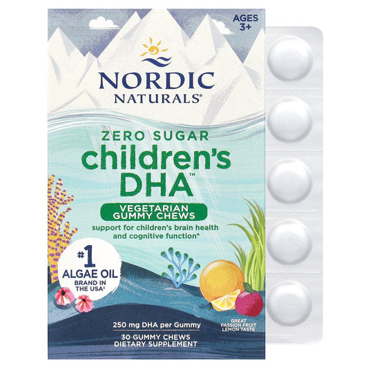 Nordic Naturals, Zero Sugar Children's DHA, Ages 3+, Passion Fruit Lemon, 250 mg, 30 Gummy Chews - Image 1