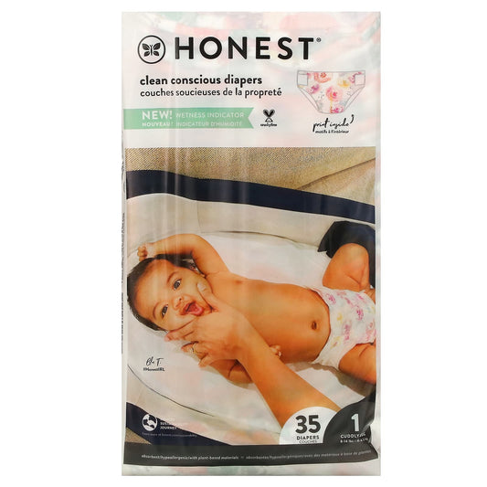 The Honest Company, Honest Diapers, Size 1, 8-14 Pounds, Rose Blossom, 35 Diapers - Image 1