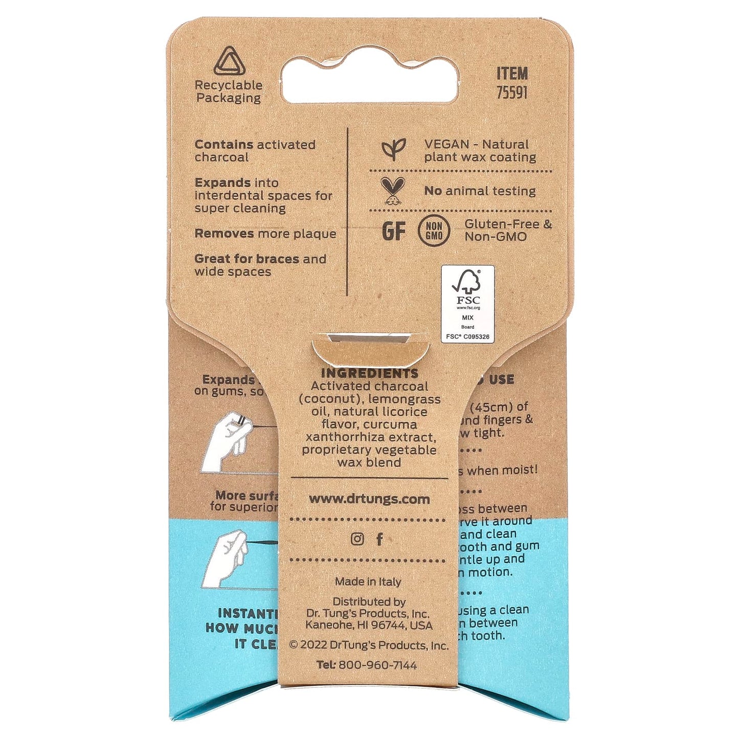 Dr. Tung's Activated Charcoal Floss, Vegan & Gluten-Free, 30yds - Image 2