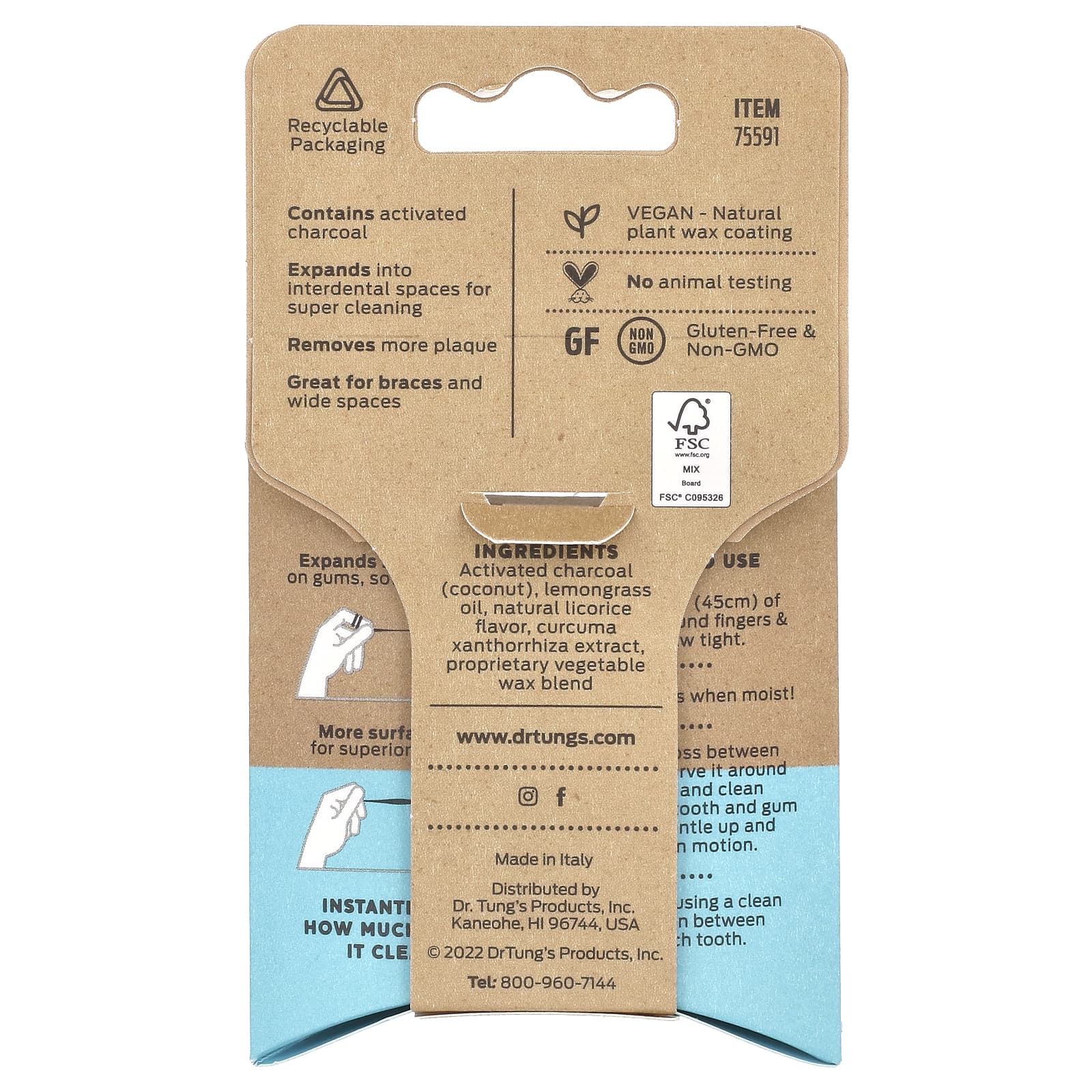 Dr. Tung's Activated Charcoal Floss, Vegan & Gluten-Free, 30yds - Image 2