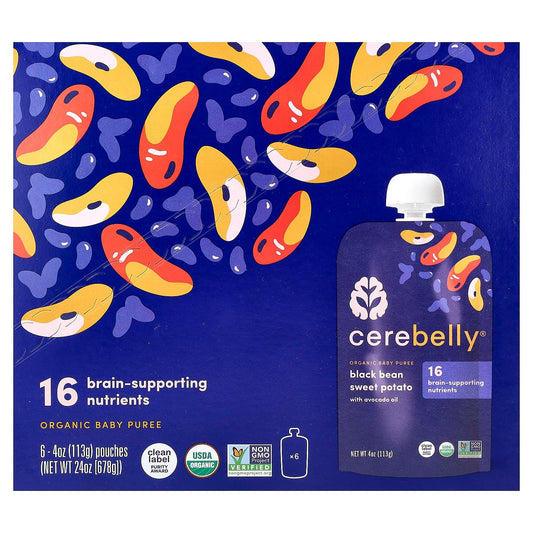Cerebelly Organic Baby Puree Black Bean Sweet Potato with Avocado Oil 6 Pouches - Image 1