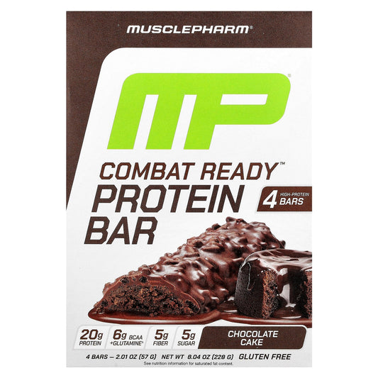MusclePharm, Combat Ready™ Protein Bar, Chocolate Cake , 4 Bars, 2.01 oz (57 g) Each - Image 1
