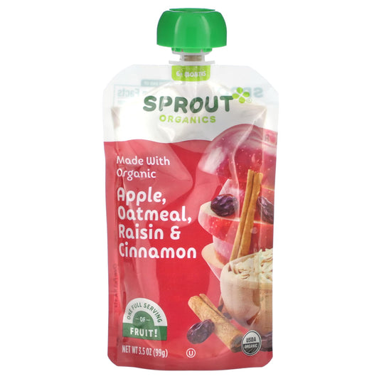 Sprout Organics, Baby Food, 6 Months & Up, Apple, Oatmeal, Raisin & Cinnamon, 3.5 oz (99 g) - Image 1