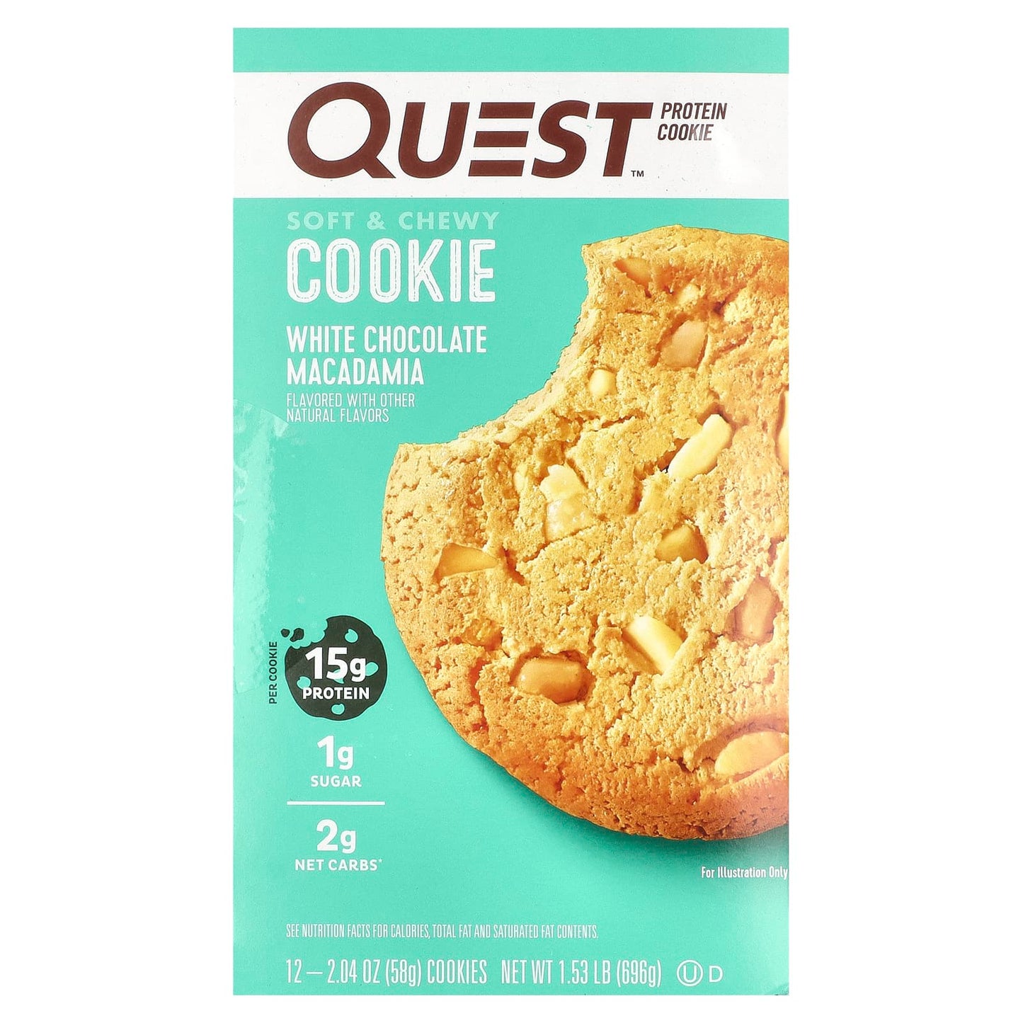 Quest Nutrition, Protein Cookie, White Chocolate Macadamia, 12 Cookies, 2.04 oz (58 g) Each - Image 1