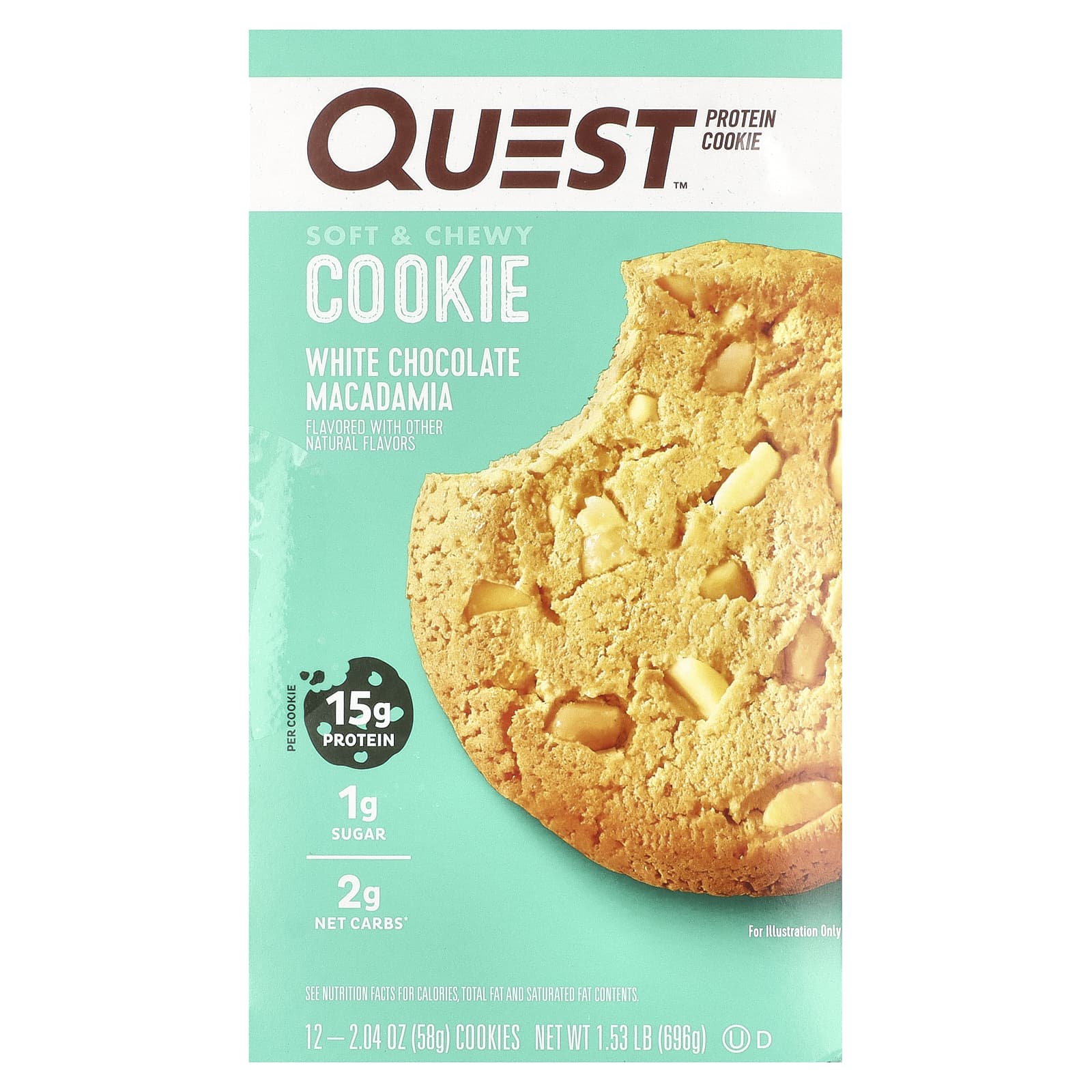 Quest Nutrition, Protein Cookie, White Chocolate Macadamia, 12 Cookies, 2.04 oz (58 g) Each - Image 1