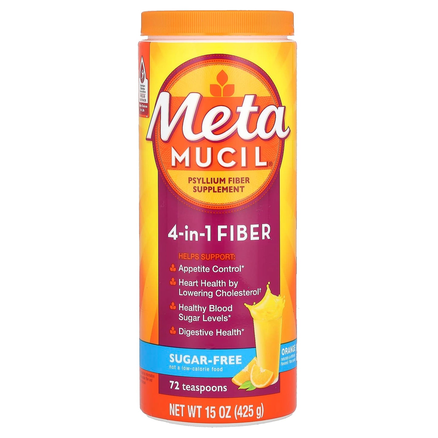 Metamucil, 4-in-1 Fiber, Orange, 15 oz (425 g) - Image 1