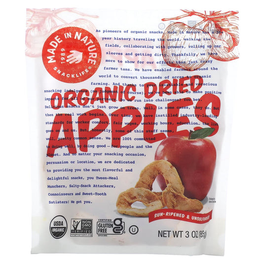 Made in Nature, Organic Dried Apples, Sun-Ripened & Unsulfured, 3 oz (85 g) - Image 1