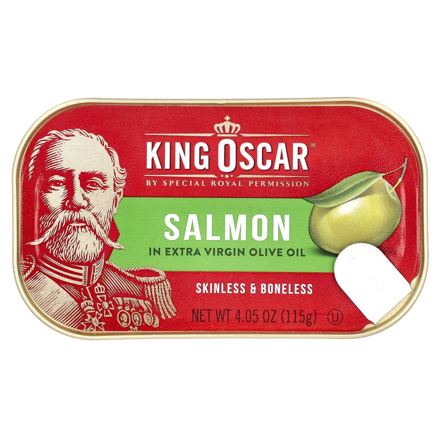 King Oscar, Skinless & Boneless Salmon in Extra Virgin Olive Oil, 4.05 oz (115 g) - Image 1
