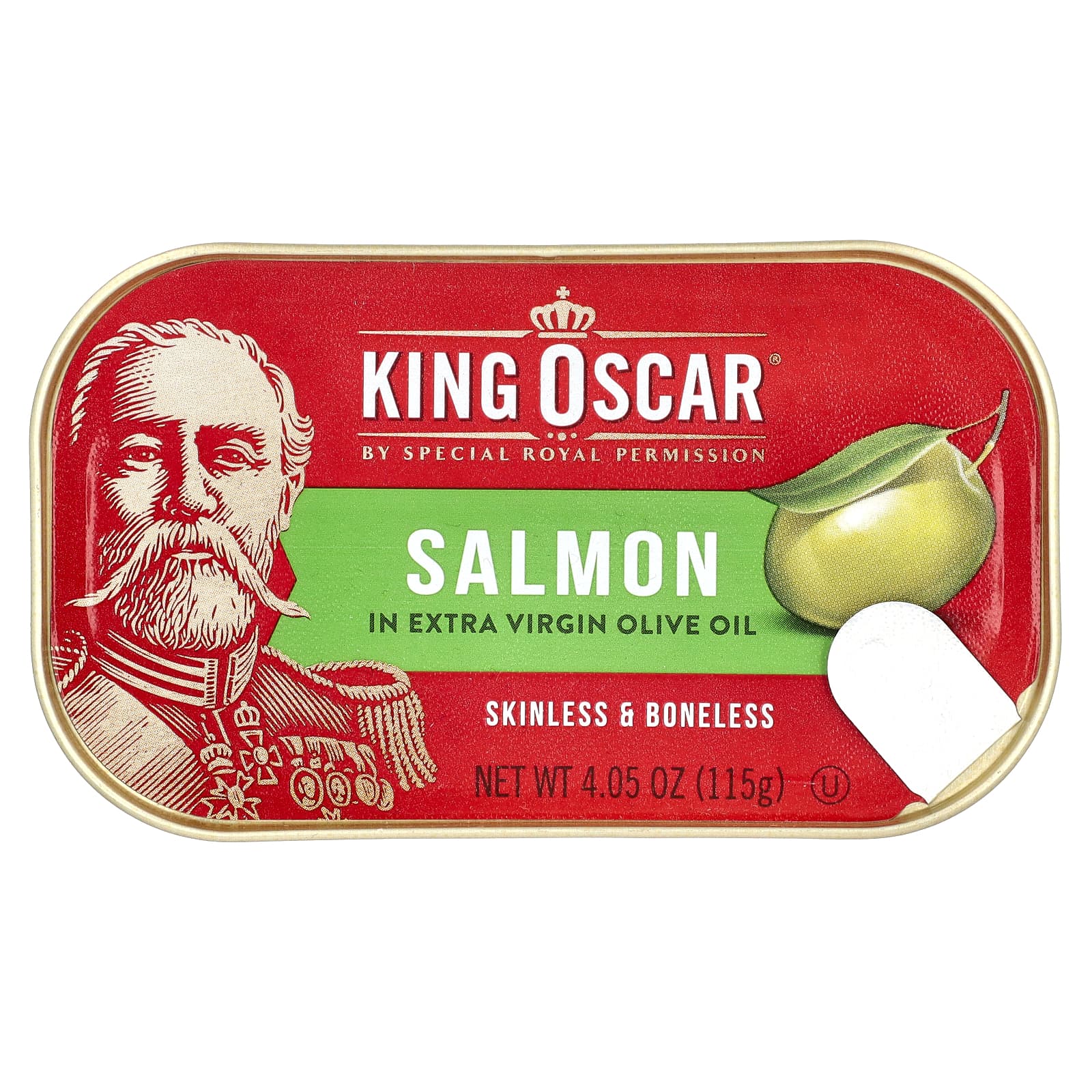 King Oscar, Skinless & Boneless Salmon in Extra Virgin Olive Oil, 4.05 oz (115 g) - Image 1
