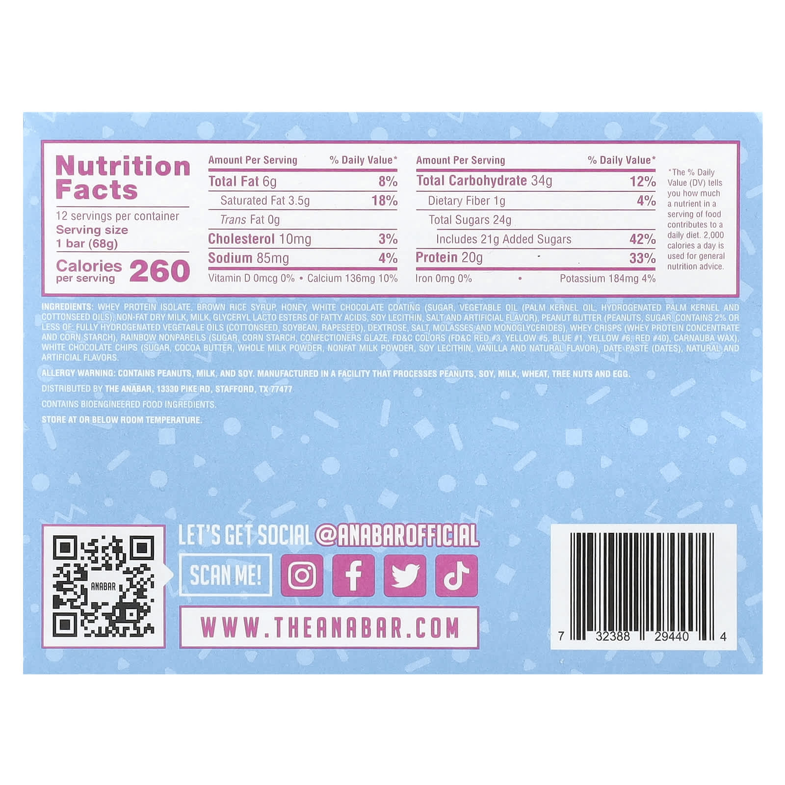 The Anabar, The Protein-Packed Candy Bar®, Bussin' Birthday Cake, 12 Bars, 2.39 oz (68 g) Each - Image 2