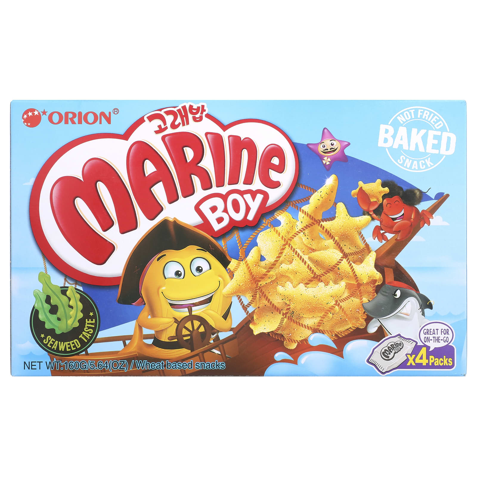 Orion, Marine Boy, Wheat Based Snacks, Seaweed, 4 Packs, 1.41 oz (40 g) Each - Image 1