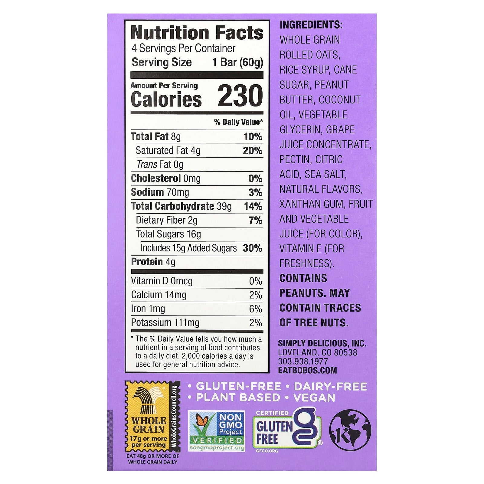 Bobo's Soft Baked Gluten-Free PB&J Oat Bars, 4 Bars - Image 2