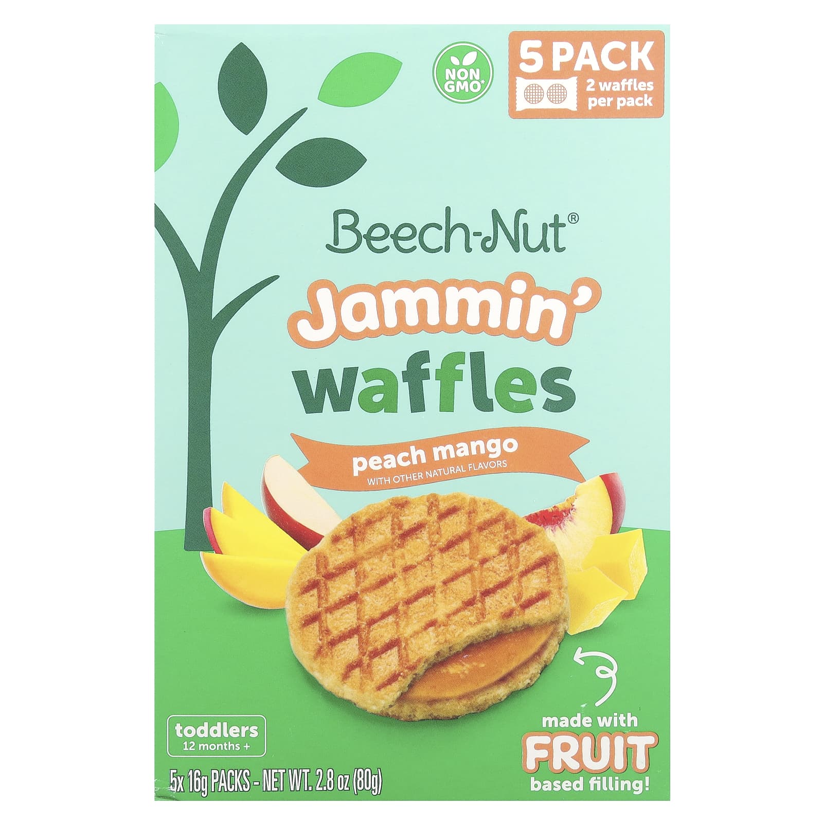 Beech-Nut Peach Mango Jammin' Waffles for Toddlers, 5 Packs, 0.56 oz Each - Image 1