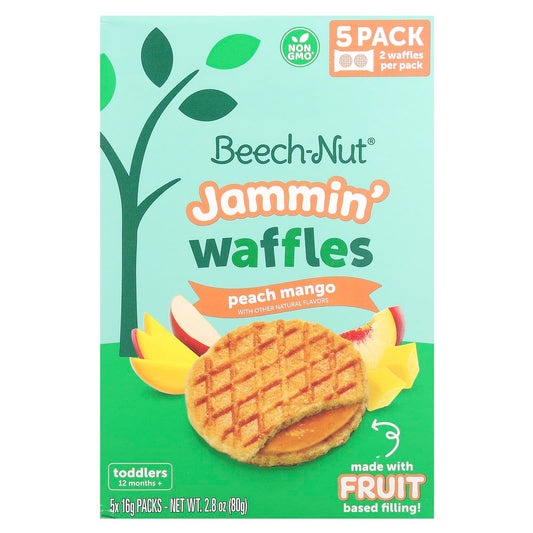 Beech-Nut Peach Mango Jammin' Waffles for Toddlers, 5 Packs, 0.56 oz Each - Image 1