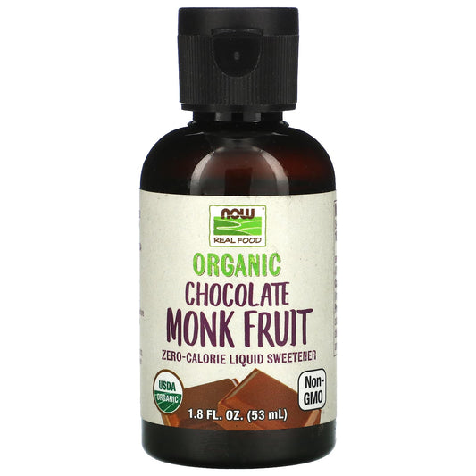 NOW Foods, Real Food, Organic Monk Fruit, Zero-Calorie Liquid Sweetener, Chocolate, 1.8 fl oz (53 ml) - Image 1