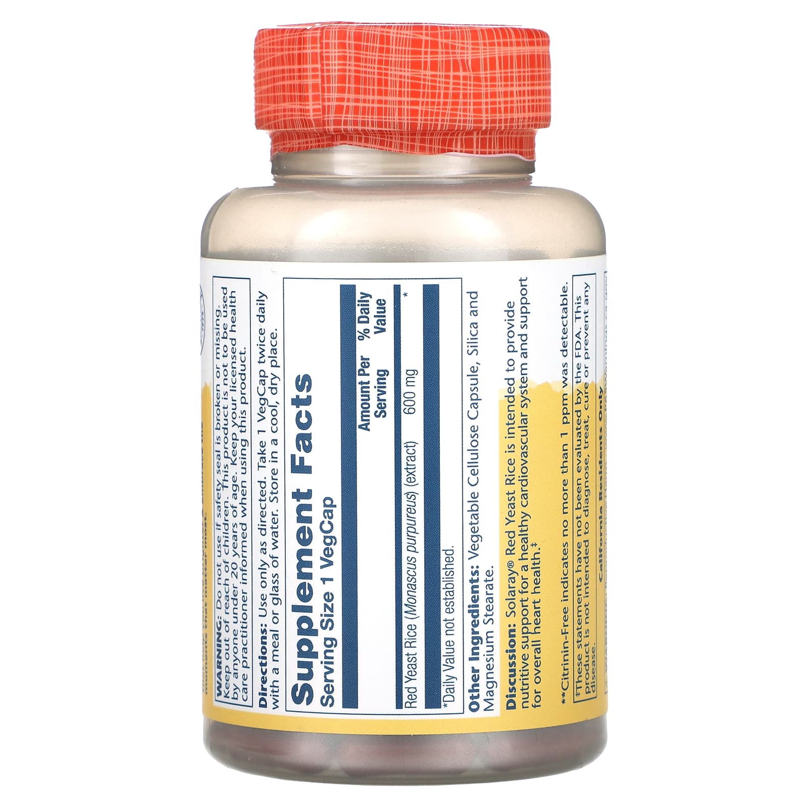 Solaray, Red Yeast Rice, 600 mg, 120 VegCaps - Image 2