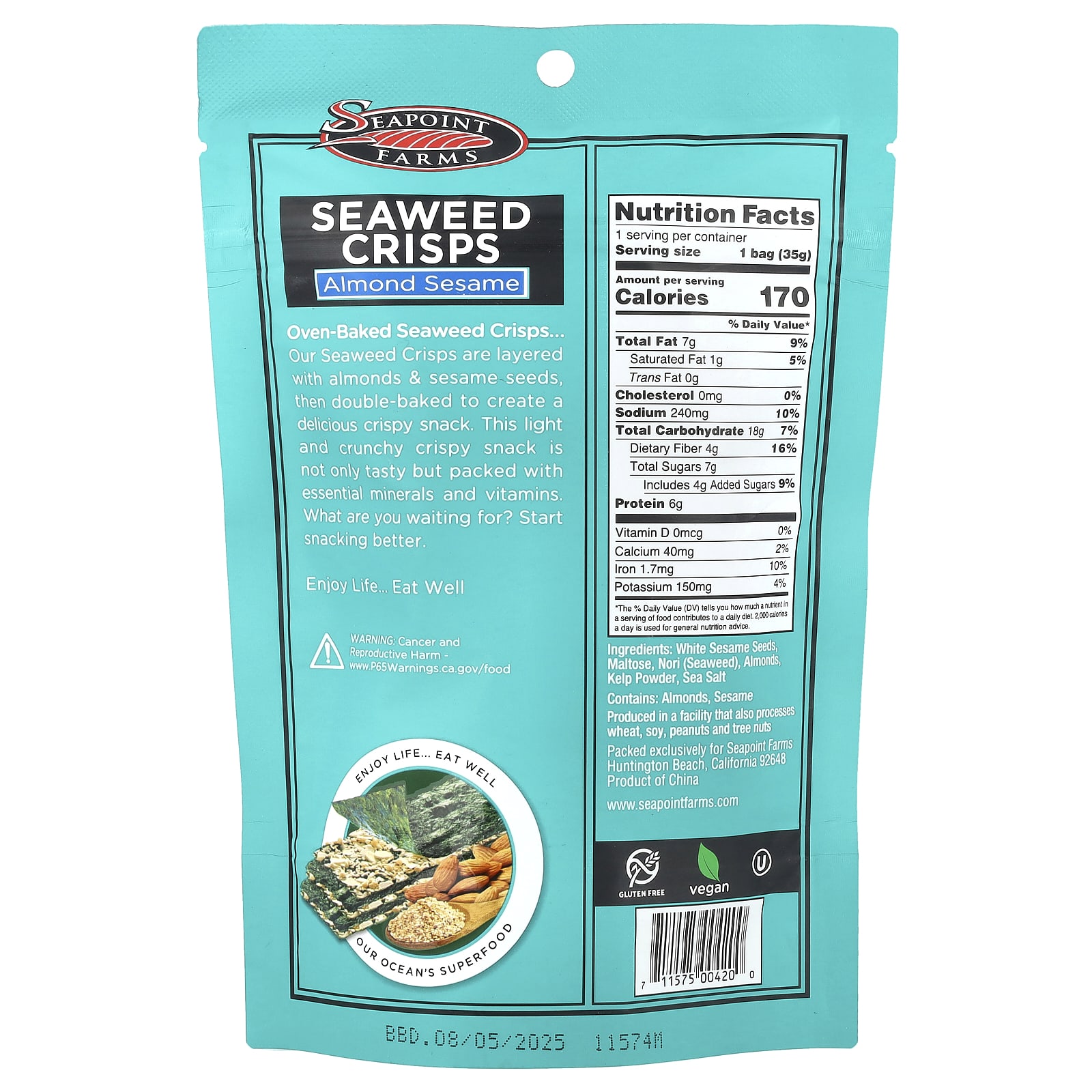 Seapoint Farms, Seaweed Crisps, Almond Sesame, 1.2 oz (35 g) - Image 2