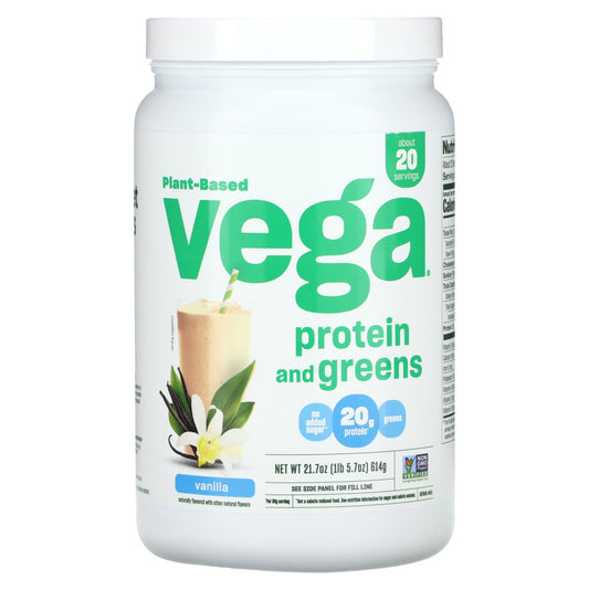 Vega, Plant-Based Protein and Greens, Vanilla, 1 lb 5.7 oz (614 g) - Image 1