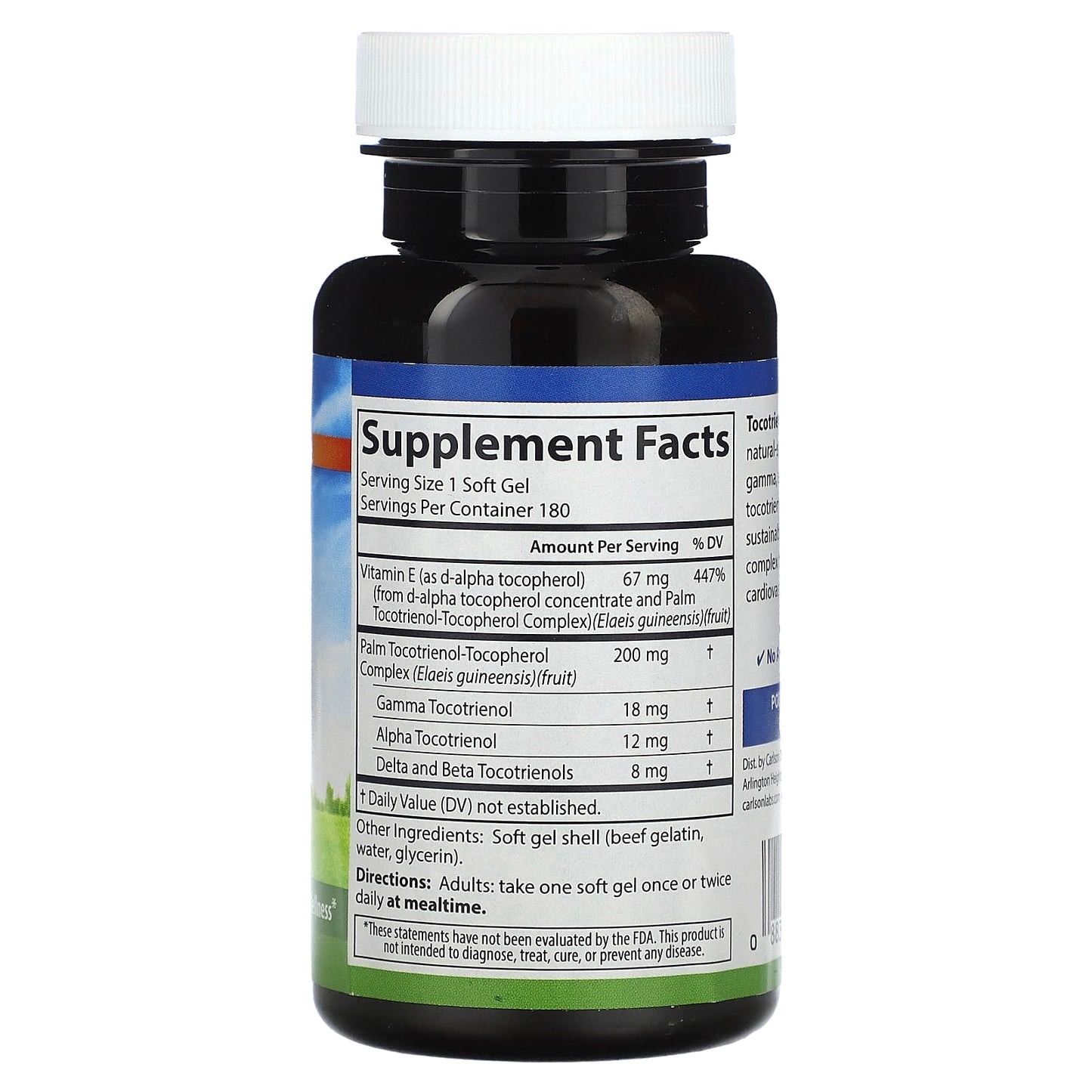 Carlson Tocotrienols with Vitamin E - 180 Soft Gels for Optimal Cardio Health - Image 2