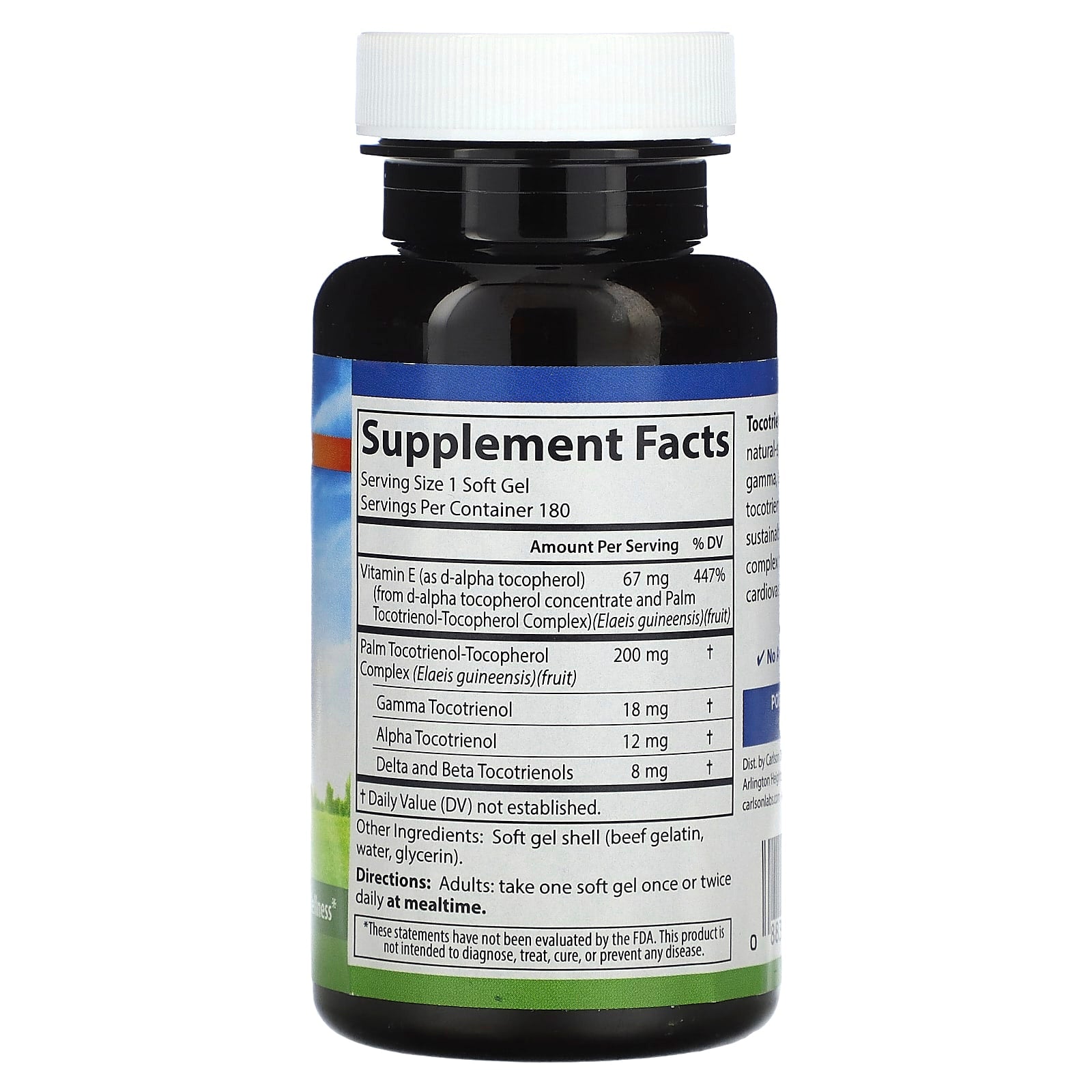 Carlson Tocotrienols with Vitamin E - 180 Soft Gels for Optimal Cardio Health - Image 2
