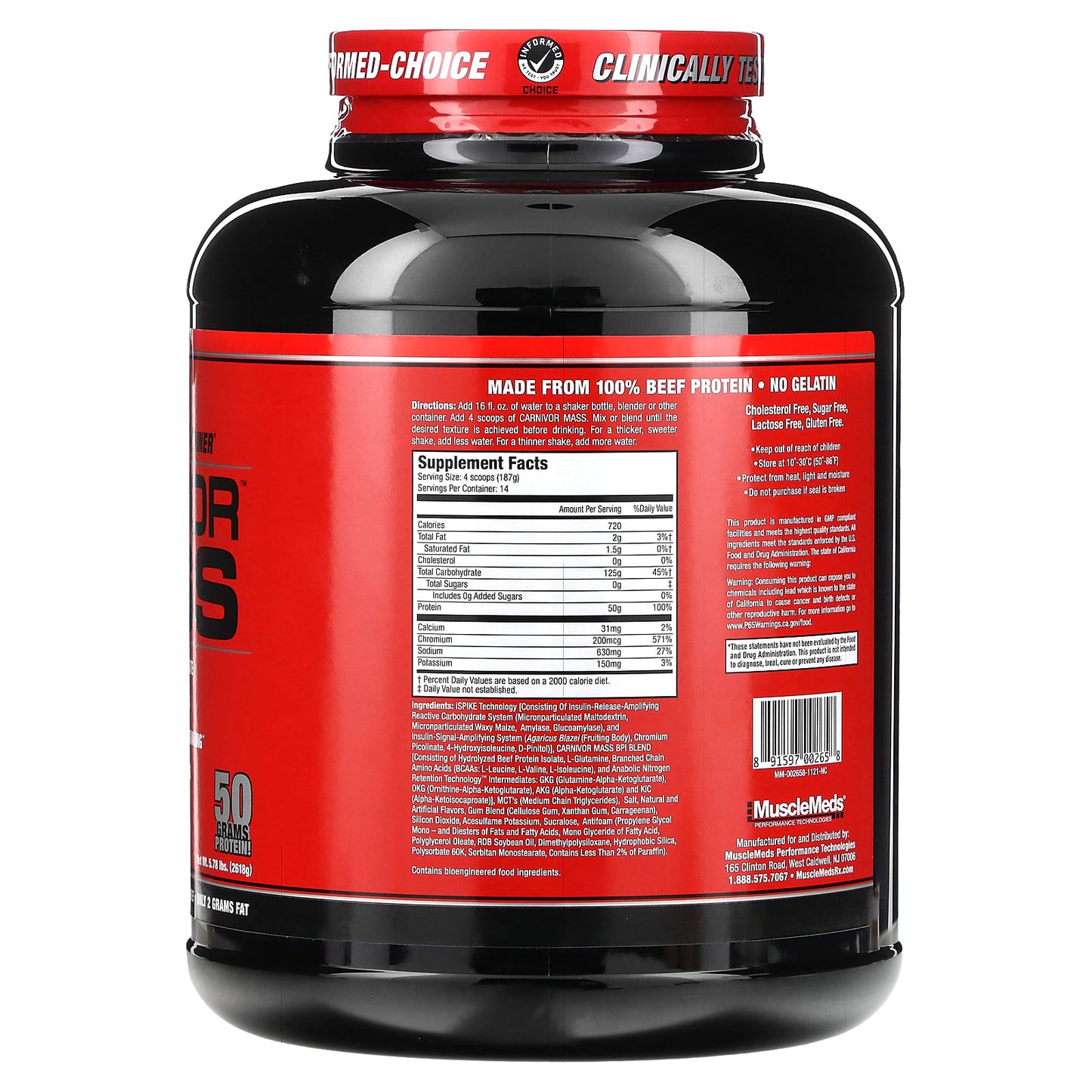 MuscleMeds, Carnivor Mass, Anabolic Beef Protein Gainer, Vanilla Caramel, 5.78 lbs (2,618 g) - Image 2