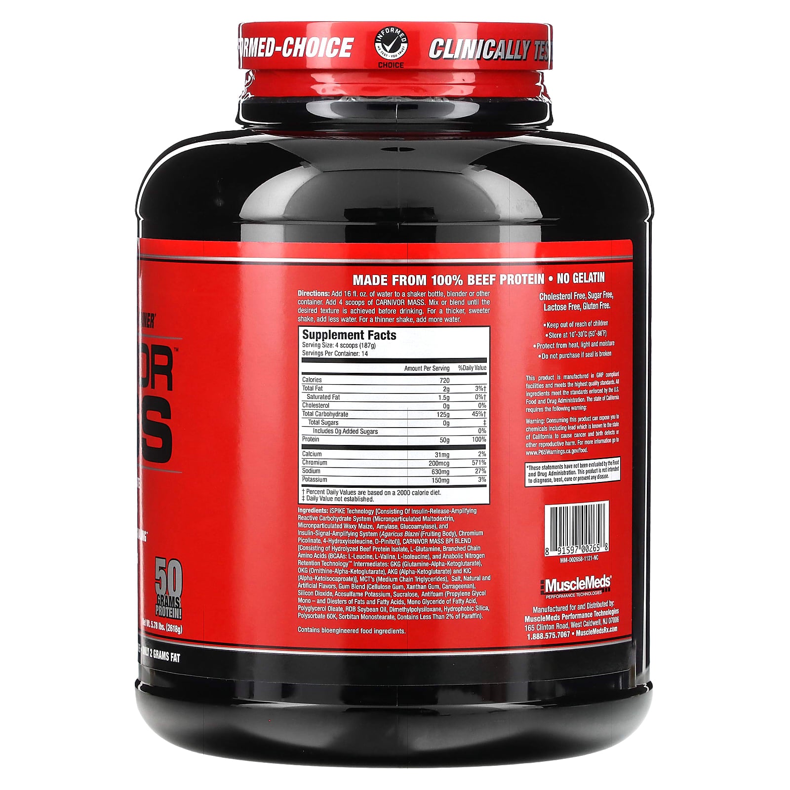 MuscleMeds, Carnivor Mass, Anabolic Beef Protein Gainer, Vanilla Caramel, 5.78 lbs (2,618 g) - Image 2