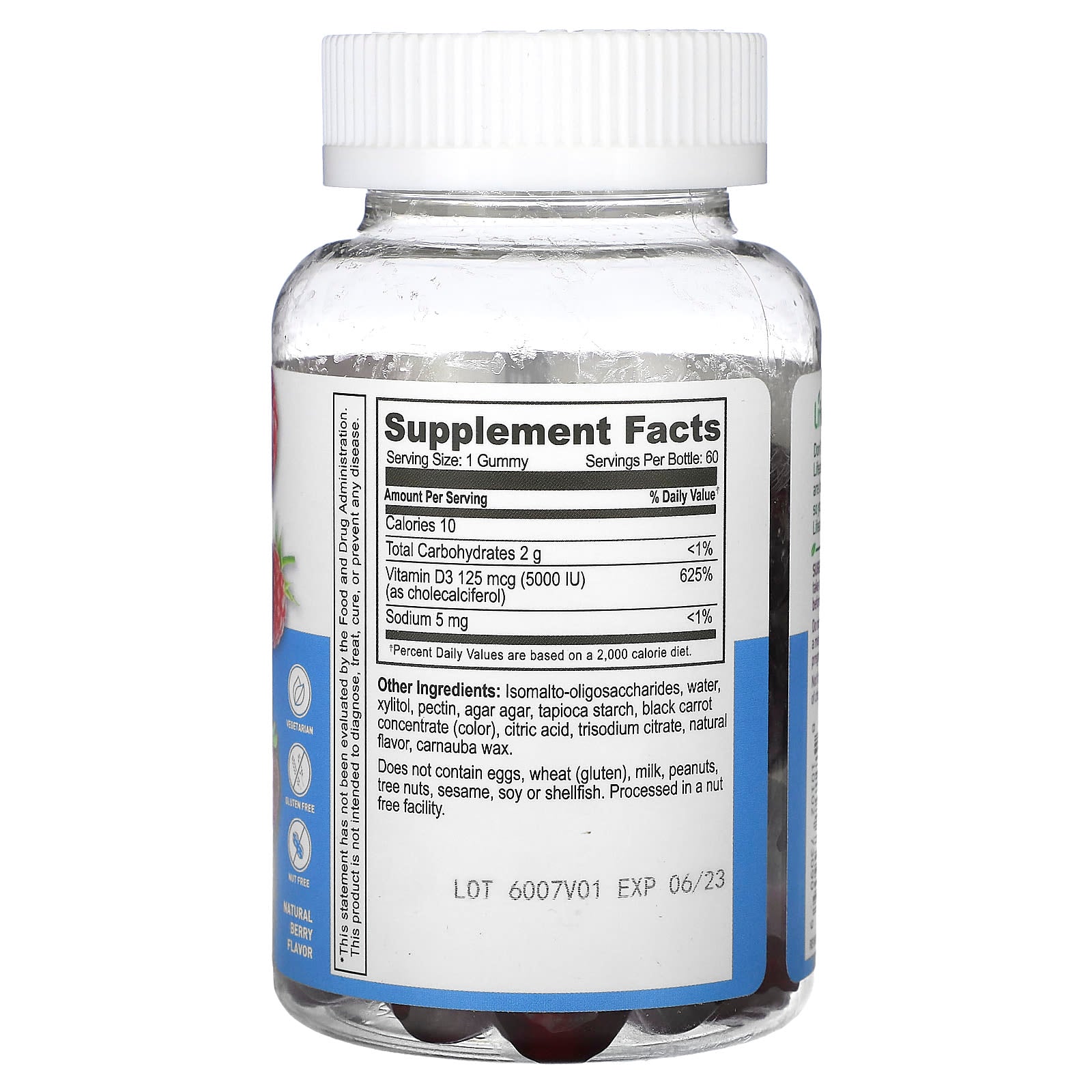 Lifeable, High Potency Vitamin D3 Gummies, Sugar Free, Natural Berry, 125 mcg (5,000 IU), 60 Gummies