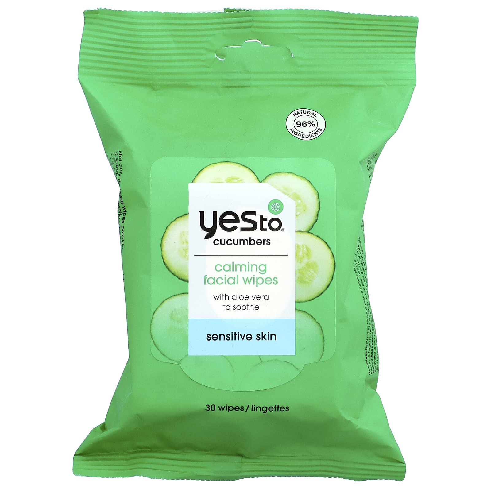 Yes To, Calming Facial Wipes, Sensitive Skin, Cucumbers, 30 Wipes - Image 1
