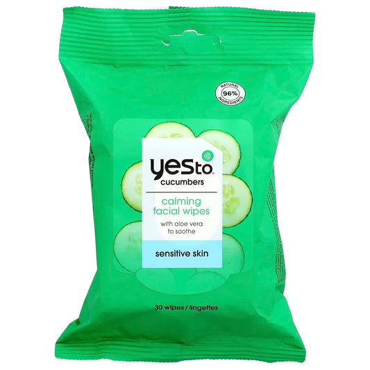 Yes To, Calming Facial Wipes, Sensitive Skin, Cucumbers, 30 Wipes - Image 1