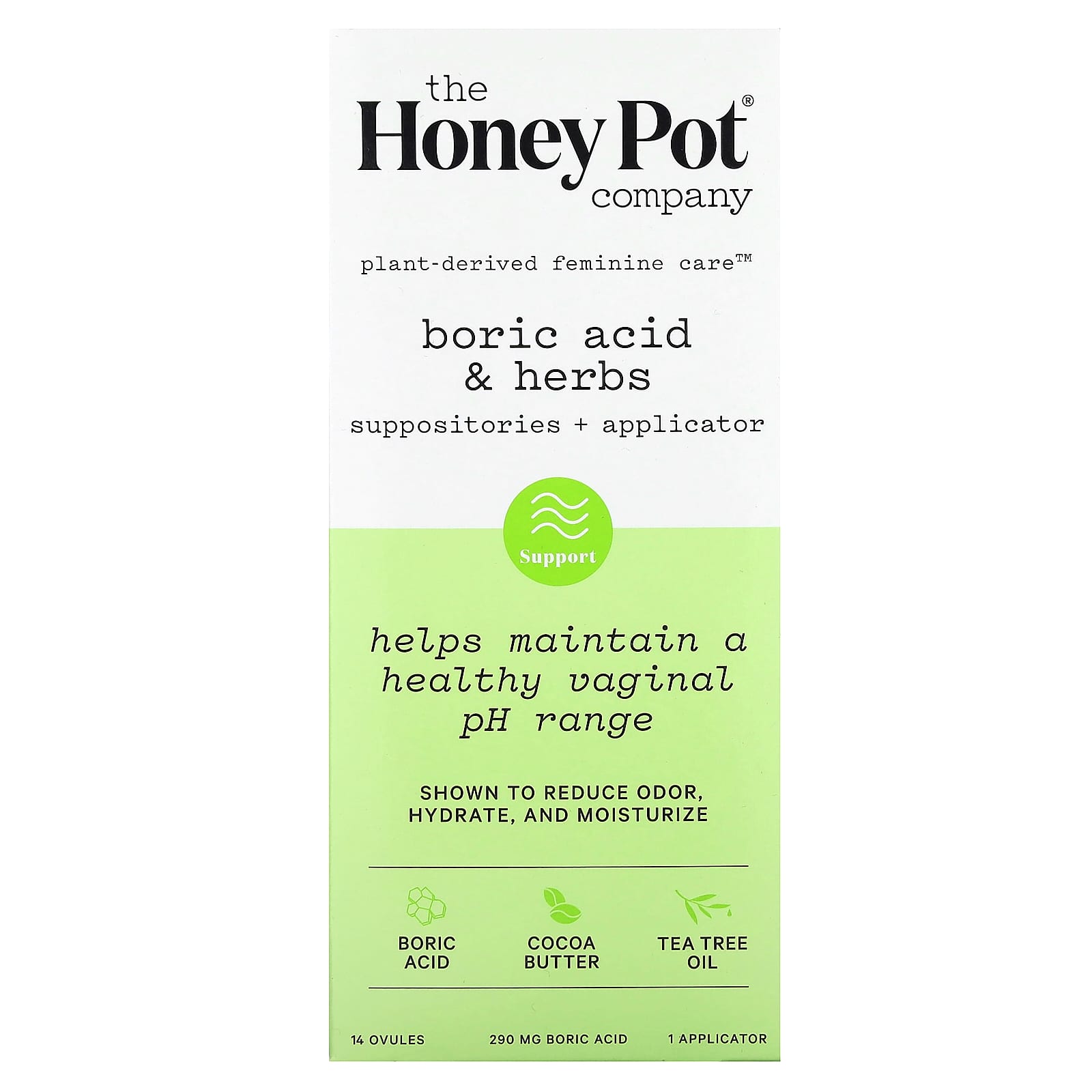 The Honey Pot Company, Boric Acid & Herbs, Suppositories + Applicator, 290 mg , 14 Ovules, 1 Applicator - Image 1