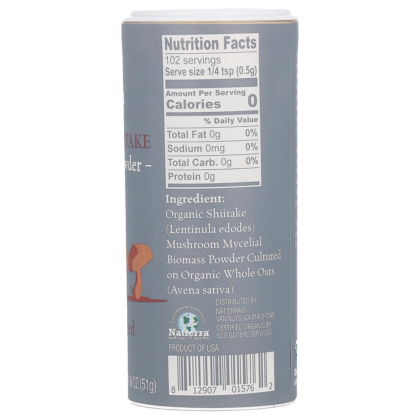 Natierra, Organic Shiitake Mushroom Powder Shaker, 1.8 oz (51 g) - Image 2