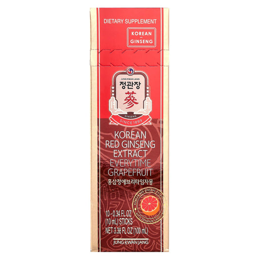 JungKwanJang, Korean Red Ginseng Extract, Everytime, Grapefruit, 10 Sticks, 0.34 fl oz (10 ml) Each