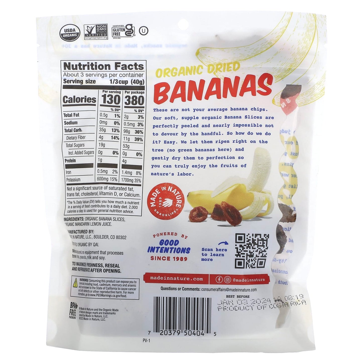 Made in Nature, Organic Dried Banana, Tree-Ripened & Unsulfured, 4 oz (113 g) - Image 2