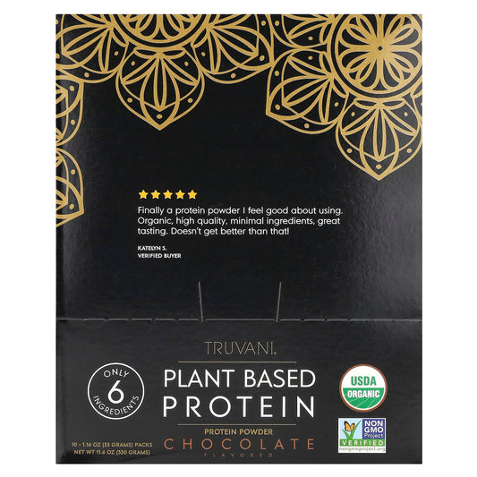 Truvani, Plant Based Protein, Chocolate, 10 Packs, 1.16 oz (33 g) Each - Image 1