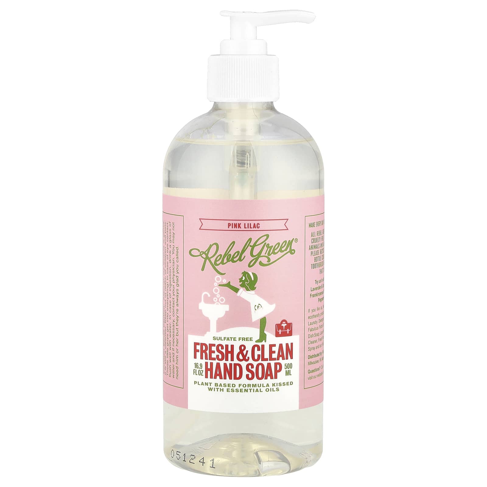 Rebel Green, Fresh &  Clean Hand Soap, Pink Lilac, 16.9 fl oz (500 ml) - Image 1