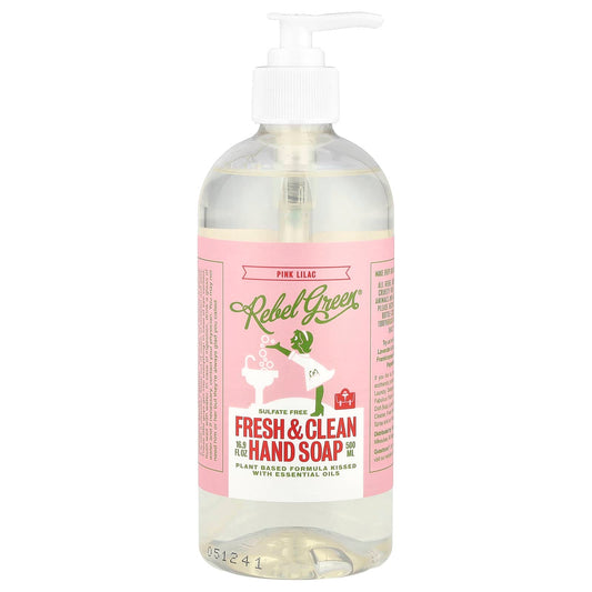 Rebel Green, Fresh &  Clean Hand Soap, Pink Lilac, 16.9 fl oz (500 ml) - Image 1