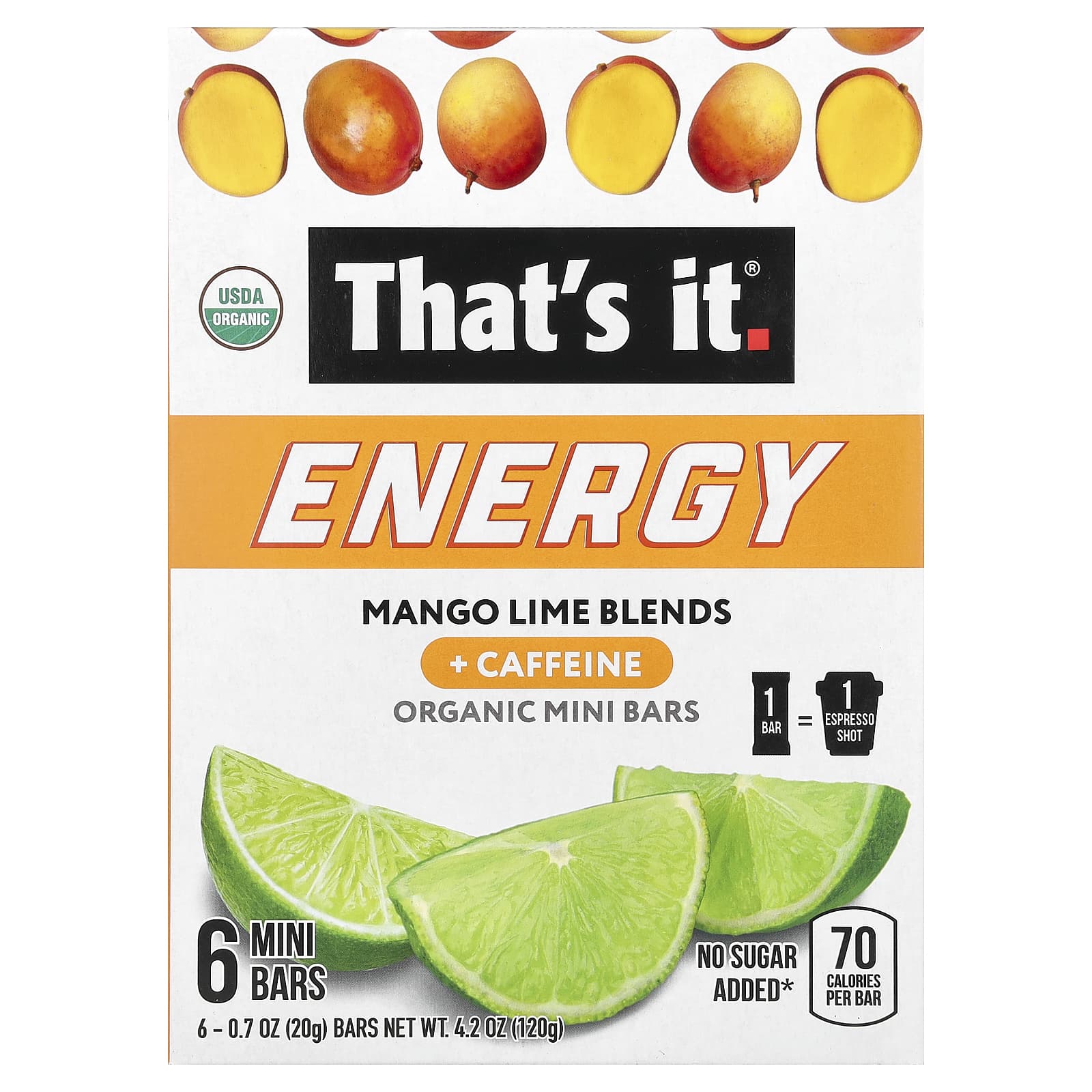 That's It, Energy, Organic Mini Bars, Mango Lime Blends, 6 Mini Bars, 0.7 oz (20 g) Each - Image 1