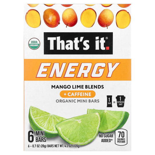 That's It, Energy, Organic Mini Bars, Mango Lime Blends, 6 Mini Bars, 0.7 oz (20 g) Each - Image 1