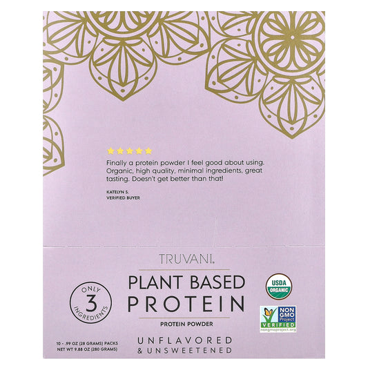 Truvani, Plant Based Protein, Unflavored & Unsweetened, 10 Packs, 0.99 oz (28 g) Each - Image 1