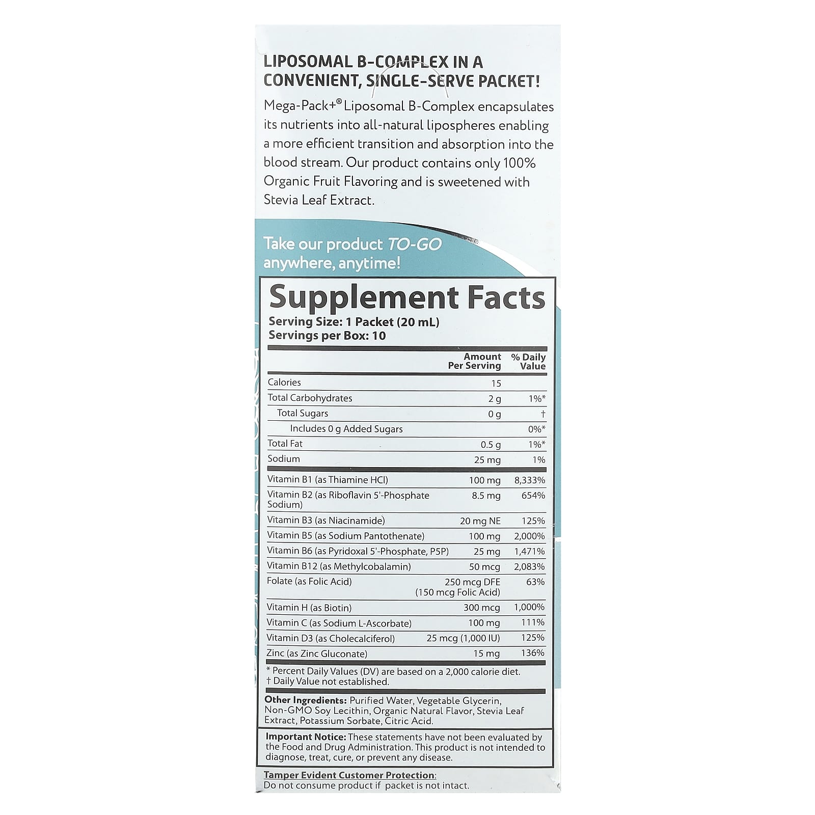 Aurora Nutrascience Liposomal B-Complex - 10 Packets, 0.68 fl oz Each - Image 2