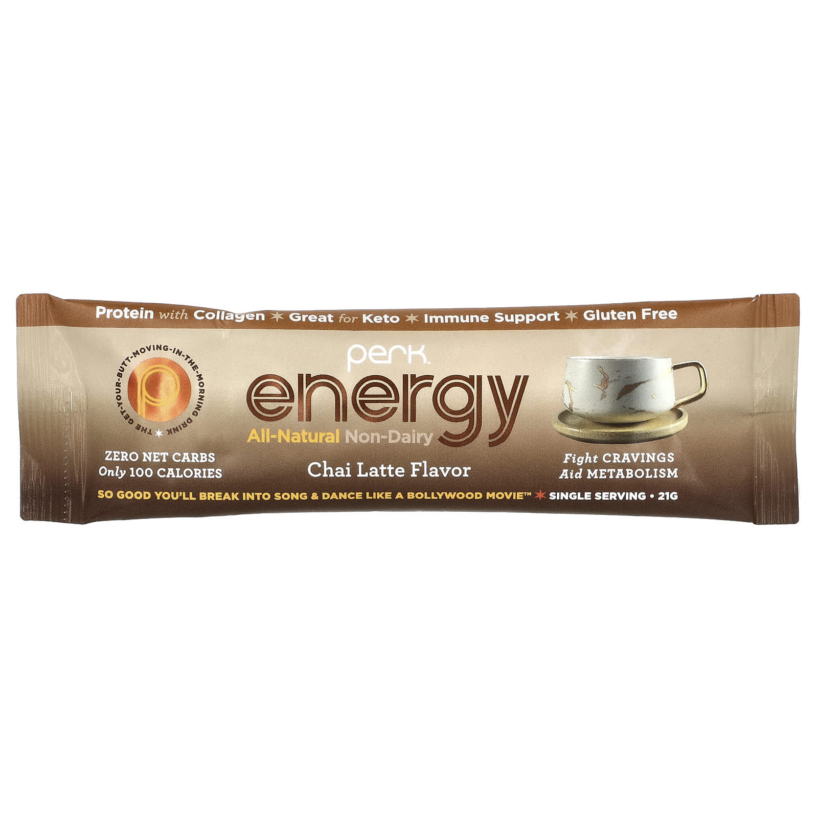 Perk Energy, All-Natural Non-Dairy, Chai Latte, 10 Stick Packs, (21 g) Each - Image 2