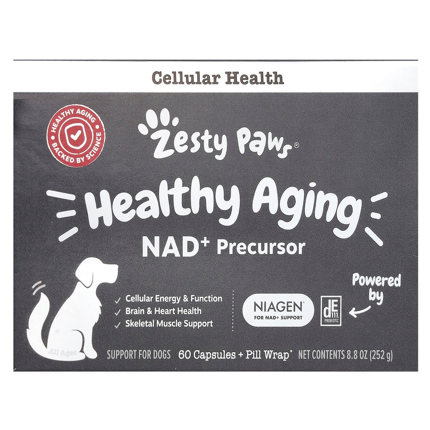 Zesty Paws, Healthy Aging, NAD+ Precursor, For Dogs, 60 Capsules + Pill Wrap, 8.8 oz (252 g) - Image 1