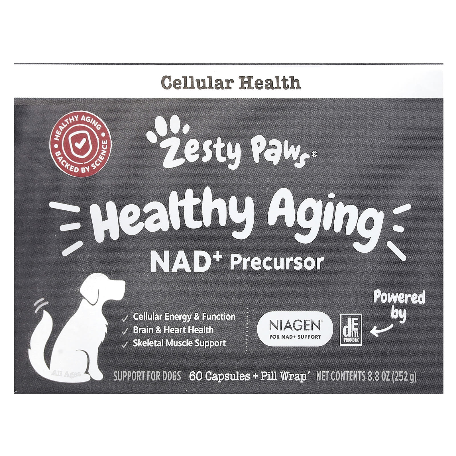 Zesty Paws, Healthy Aging, NAD+ Precursor, For Dogs, 60 Capsules + Pill Wrap, 8.8 oz (252 g) - Image 1