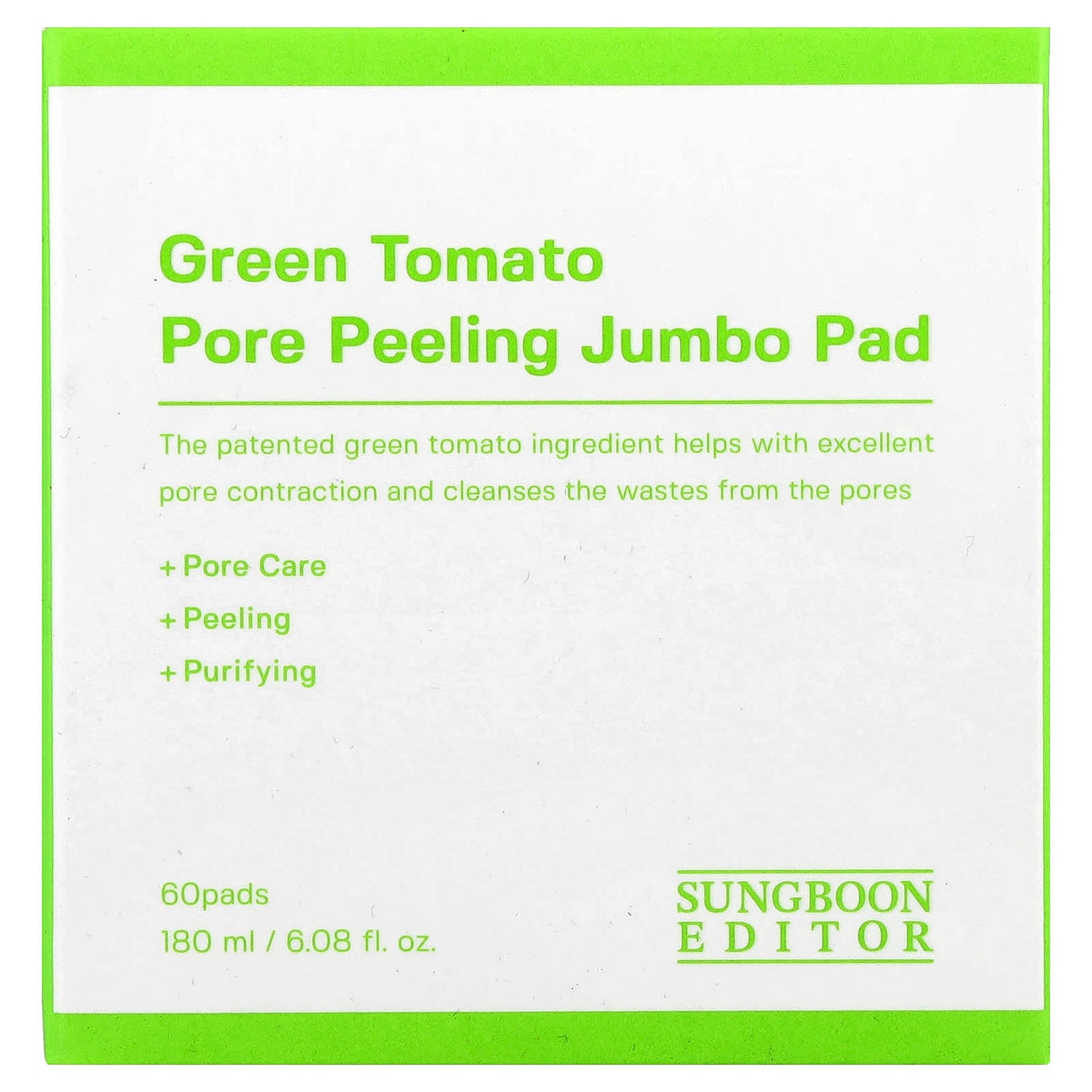 Sungboon Editor, Green Tomato Pore Peeling Jumbo Pad, 60 Pads, 6.08 fl oz (180 ml) - Image 2