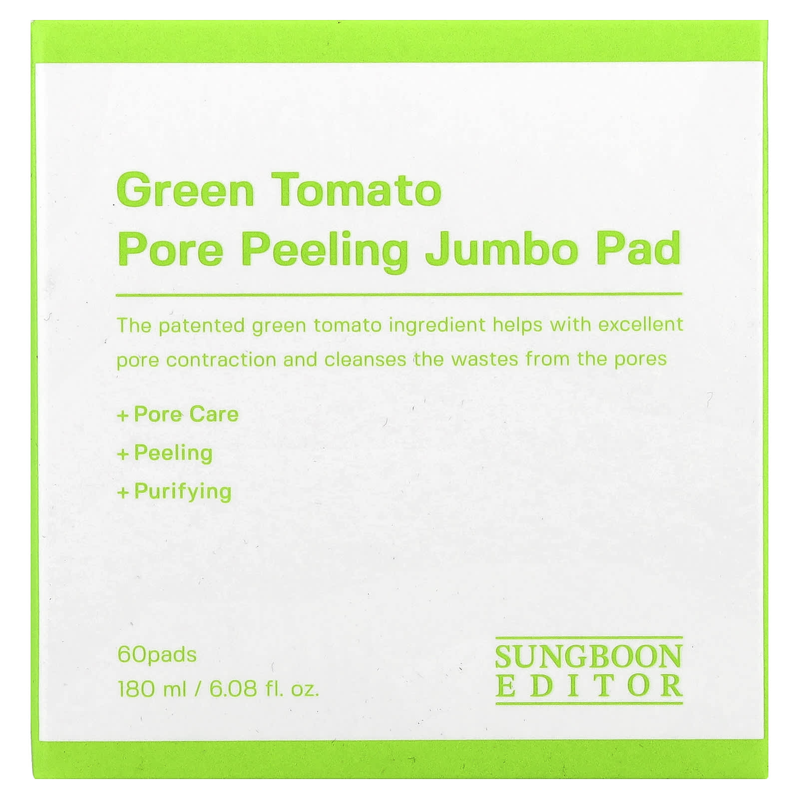 Sungboon Editor, Green Tomato Pore Peeling Jumbo Pad, 60 Pads, 6.08 fl oz (180 ml) - Image 2