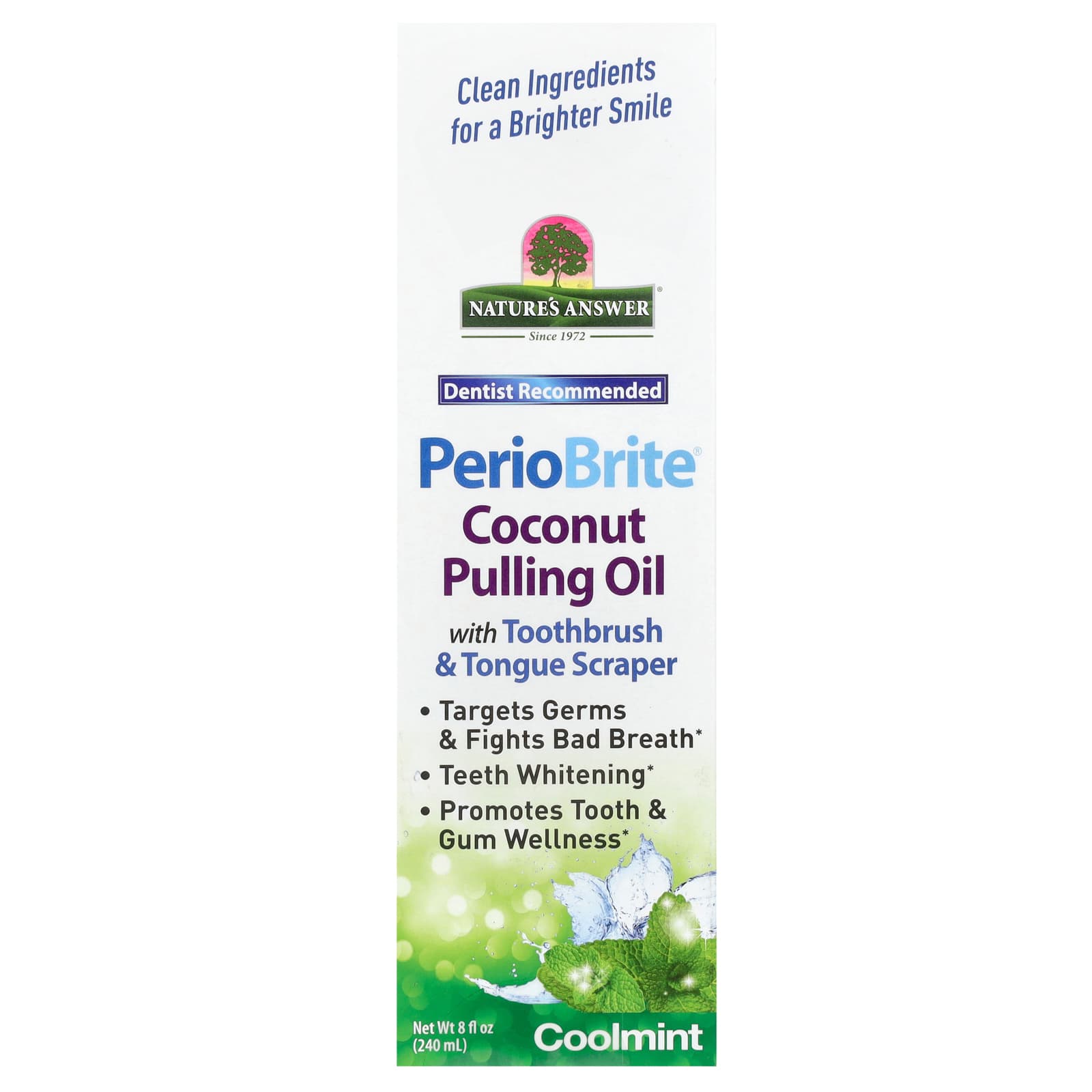 Nature's Answer, PerioBrite Coconut Pulling Oil with Toothbrush & Tongue Scraper, Coolmint, 8 fl oz (240 ml) - Image 2