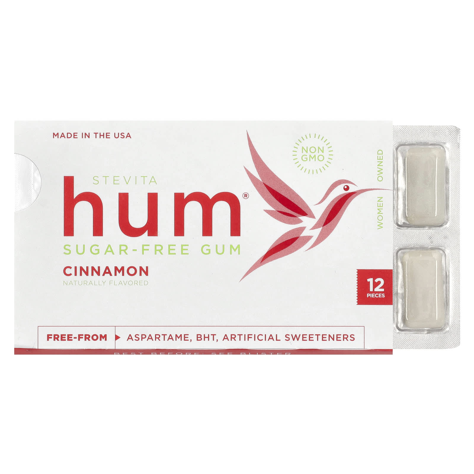 Stevita, Hum®, Sugar-Free Gum, Cinnamon, 12 Pieces - Image 1