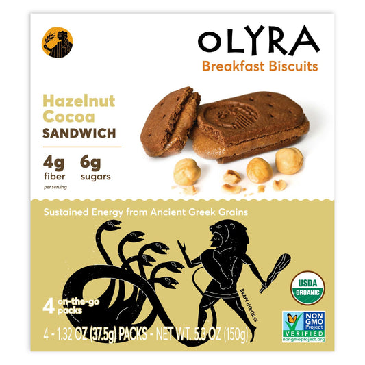 Olyra, Organic Breakfast Biscuits, Hazelnut Cocoa Sandwich, 4 Packs, 1.32 oz (37.5 g) Each - Image 1